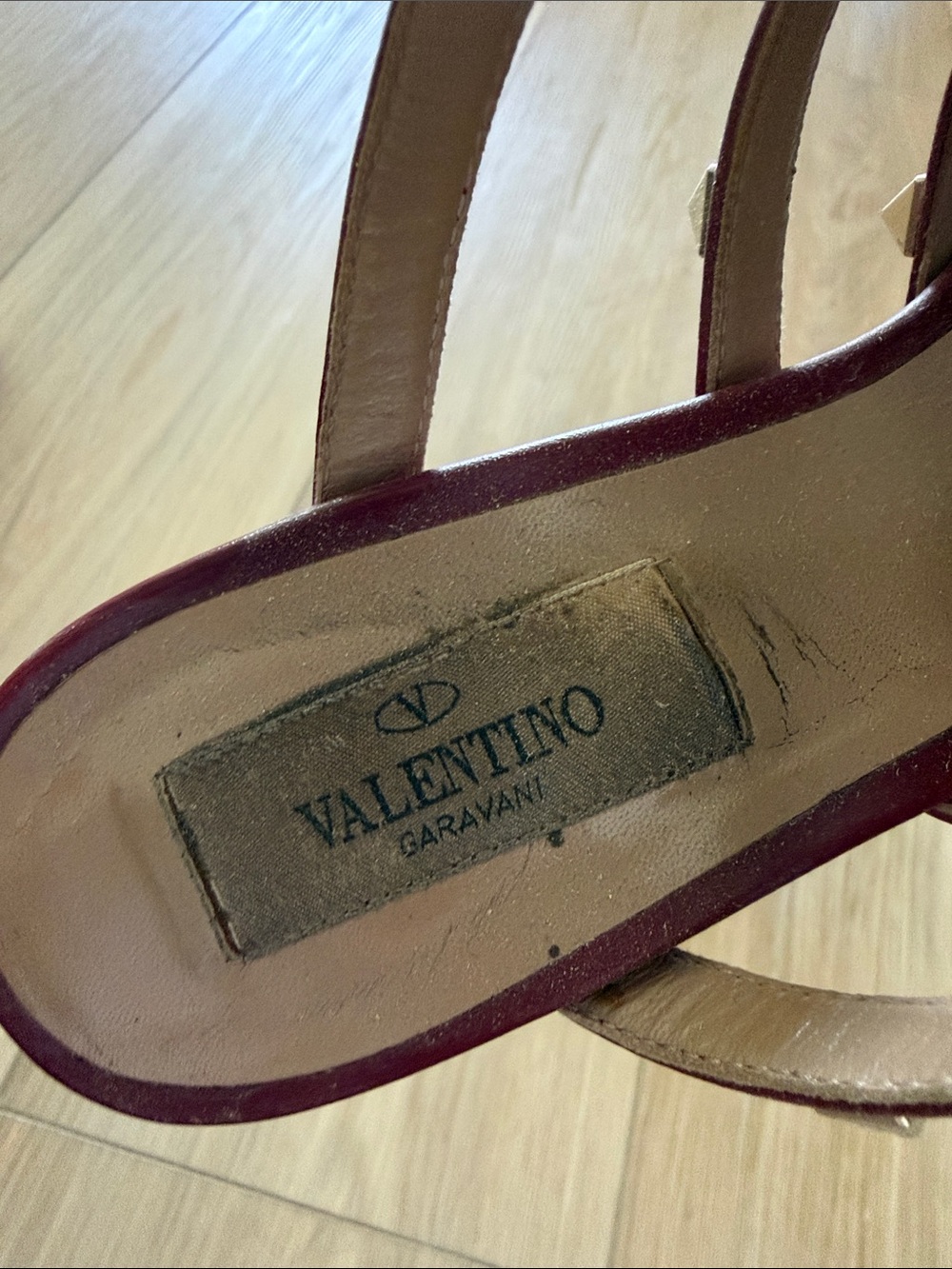 Valentino Berry Red Leather Pointed Rockstud Triple-Strap Mule Heels - Picture 8 of 8